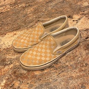Yellow checkerboard slip on vans